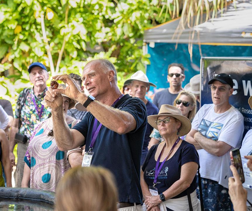 Scientist on Heron Island gives talk to community group.
