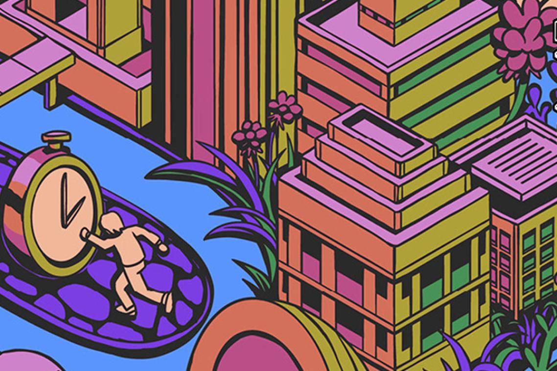 Close up of the colourful Brisbane Writers Festival program artwork